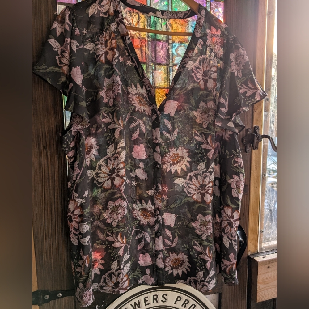 Maurices Floral Flutter Sleeve Blouse
